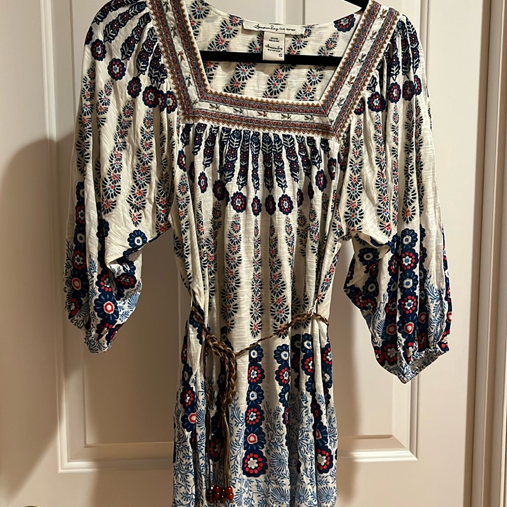 American Rag women babydoll top. Embroidery neckline Size Small.